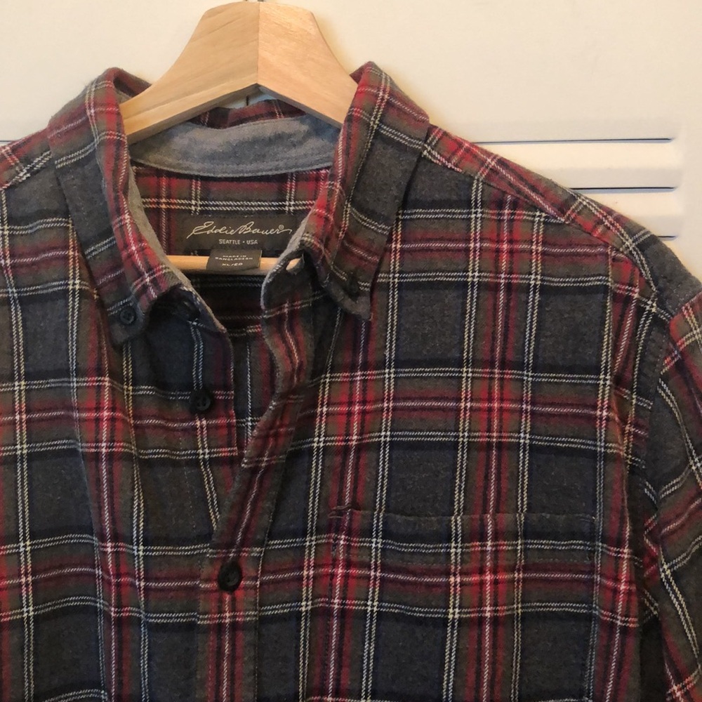 XL Eddie Bauer grey & red flannel button down